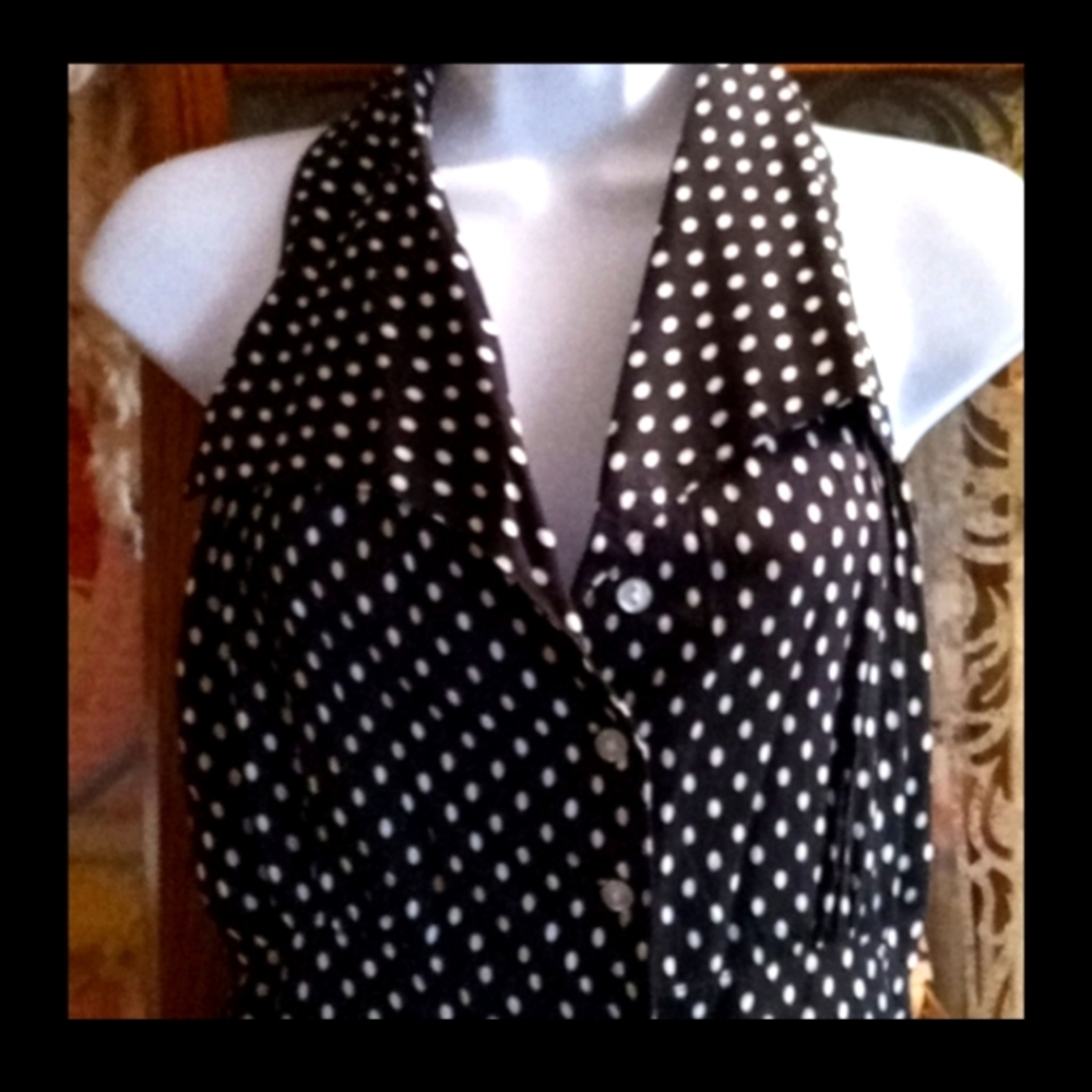 Vintage 80's,SEXY,Halter Style,Black&White,Polka Dot,Button Down,Backless,Romper